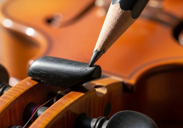 Applying graphite with a pencil to a violin peg for maintenance